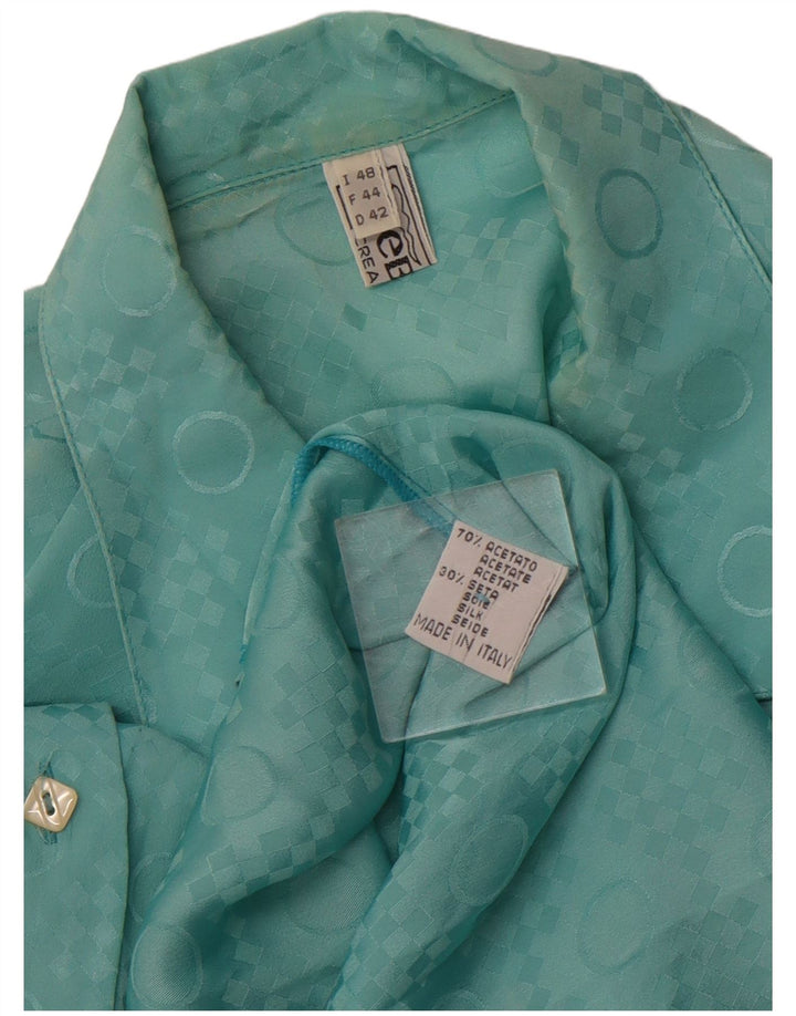 VINTAGE Womens Shirt Blouse IT 48 XL Blue Geometric Acetate