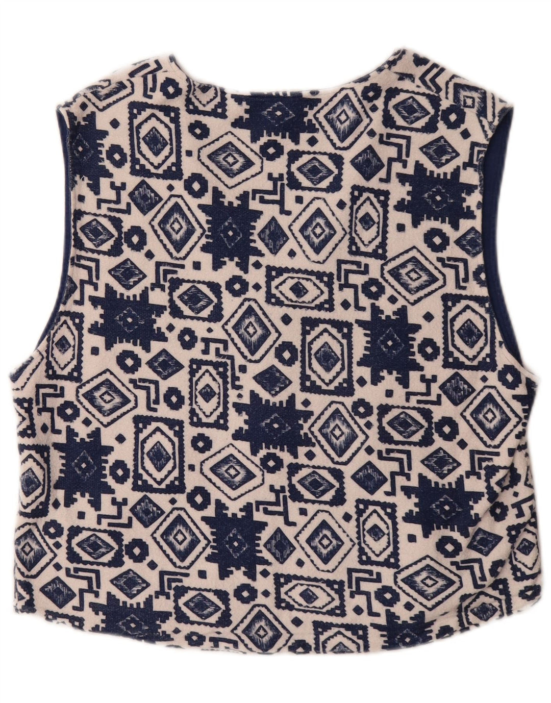 Trigema Womens Waistcoat UK 14 Medium Navy Blue Geometric Cotton