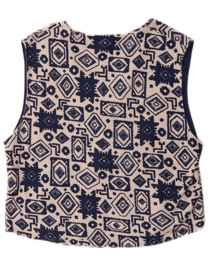 Trigema Womens Waistcoat UK 14 Medium Navy Blue Geometric Cotton