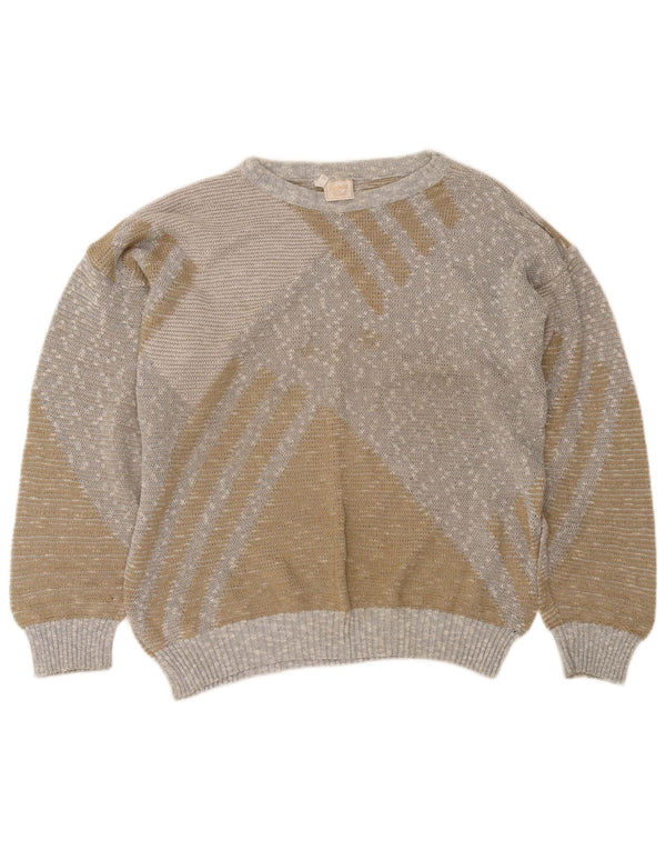 Vintage Womens Boat Neck Jumper Sweater IT 50 XL Beige Colourblock Cotton