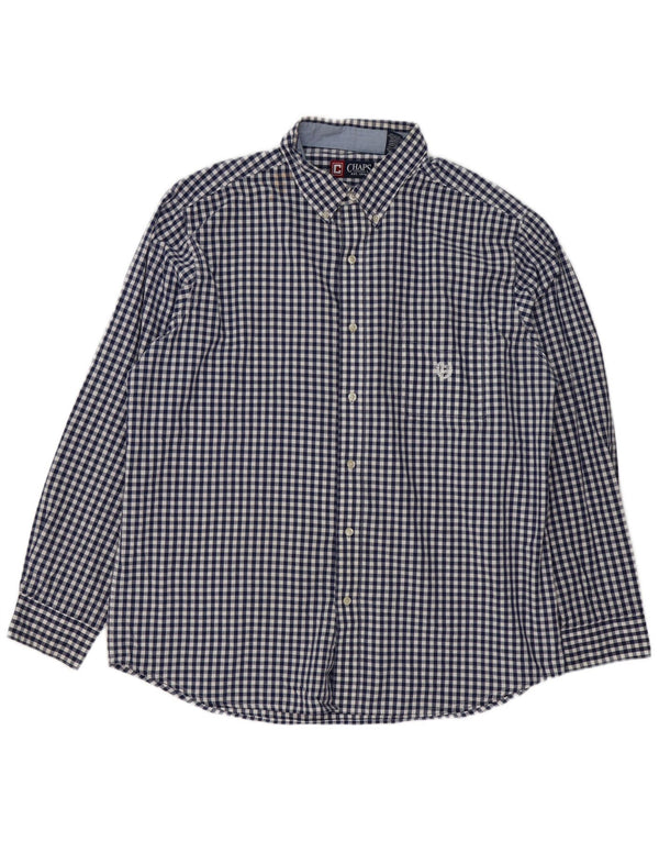 Chaps Mens Easy Care Shirt XL Navy Blue Gingham Cotton