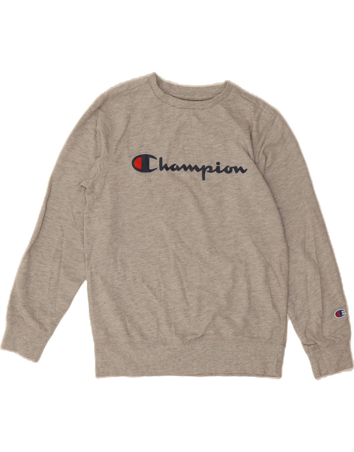 CHAMPION Boys Graphic Sweatshirt Jumper 9-10 Years Medium Grey Cotton Vintage Champion and Second-Hand Champion from Messina Hembry 