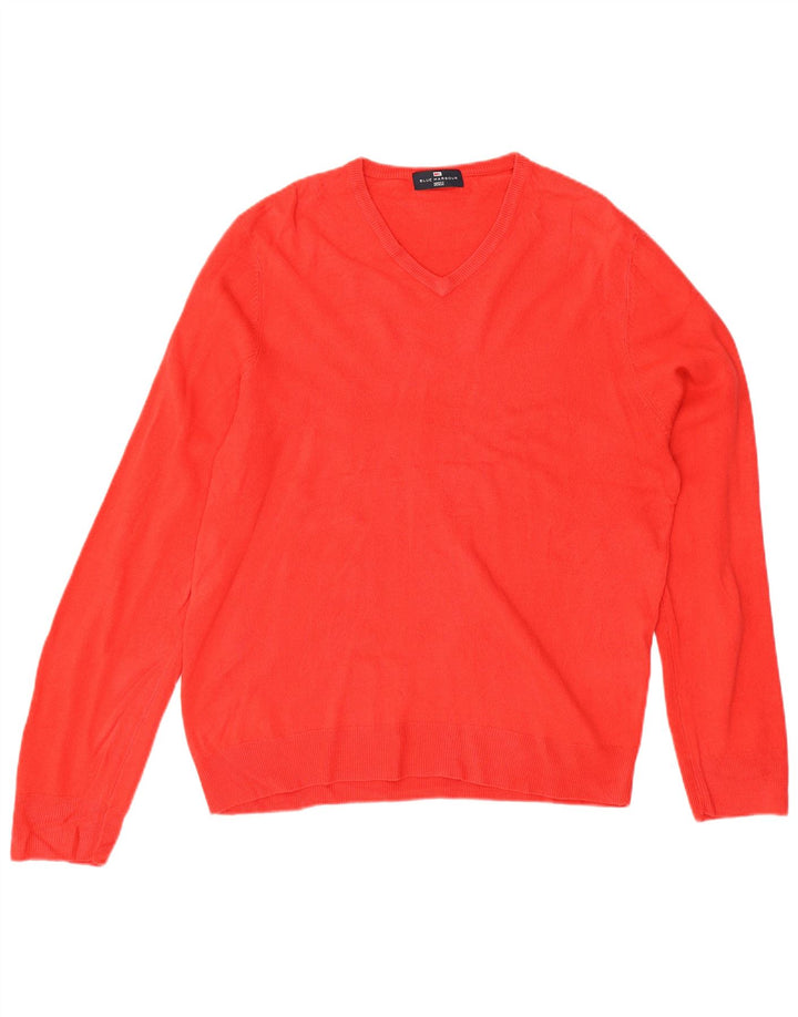 Marks & Spencer Mens Blue Harbour V-Neck Jumper Sweater Large Red Acrylic