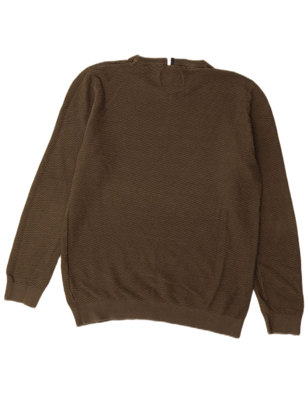 Jack & Jones Mens Crew Neck Jumper Sweater Large Khaki Chevron Cotton