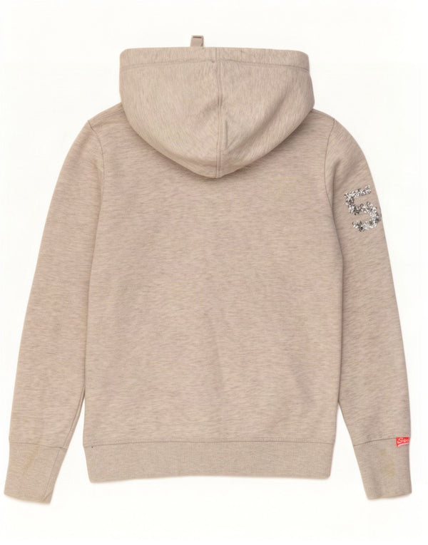 Superdry Womens Graphic Hoodie Jumper UK 6 XS Grey Flecked Cotton