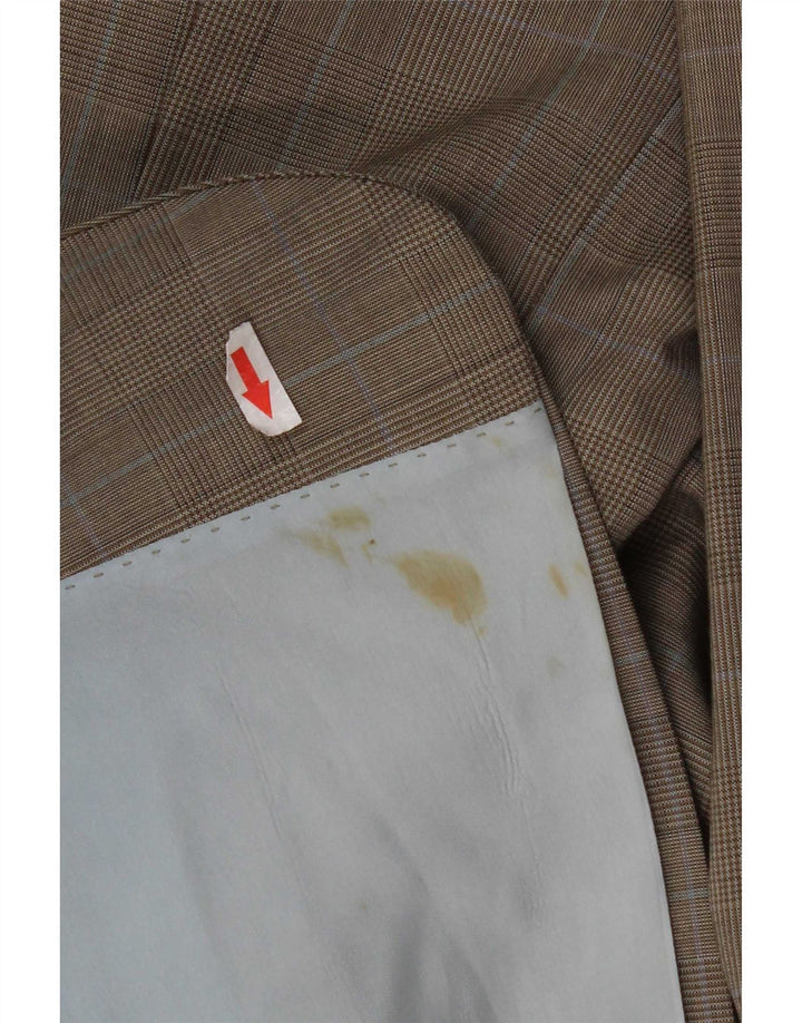 Hugo Boss Mens 2 Button Blazer Jacket EU 48 Medium Brown Plaid Virgin Wool