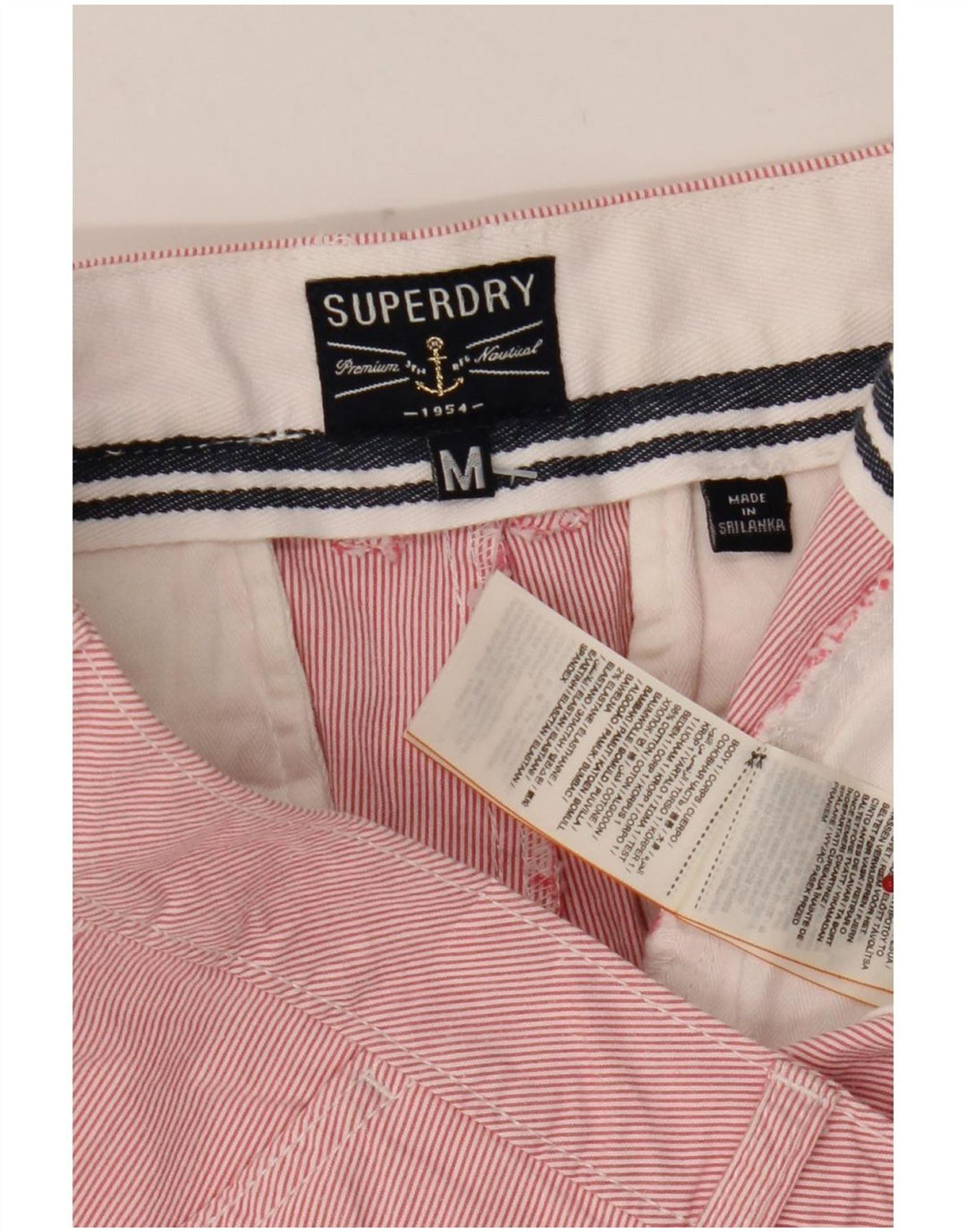 Superdry Mens Chino Shorts Medium W32 Pink Pinstripe Cotton