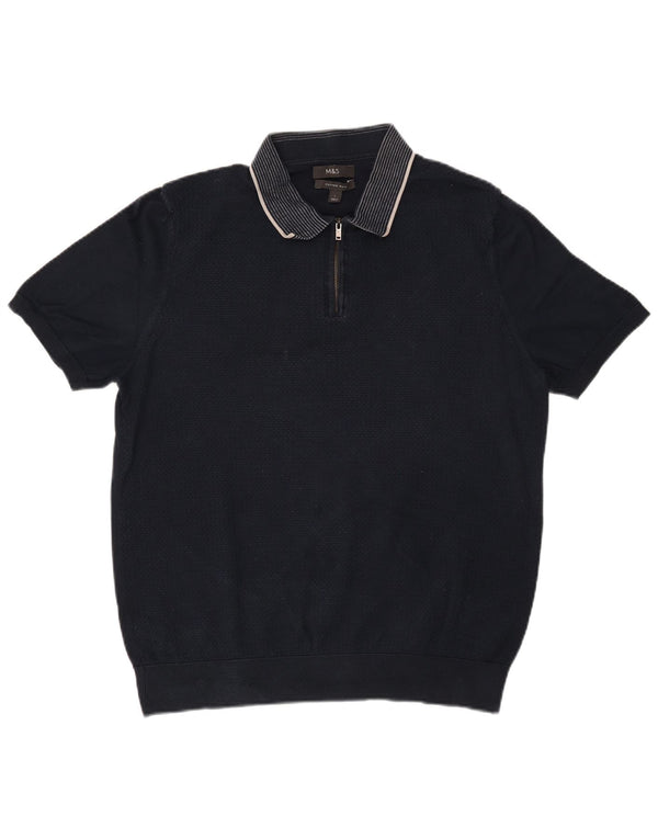 Marks & Spencer Mens Polo Shirt Large Navy Blue Cotton