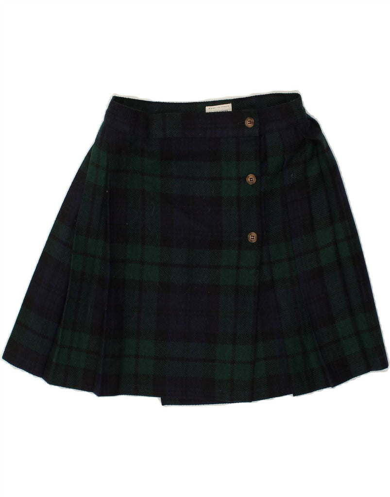 BENETTON Womens Wrap Skirt IT 40 Small W24  Green Plaid Wool | Vintage Benetton | Thrift | Second-Hand Benetton | Used Clothing | Messina Hembry 