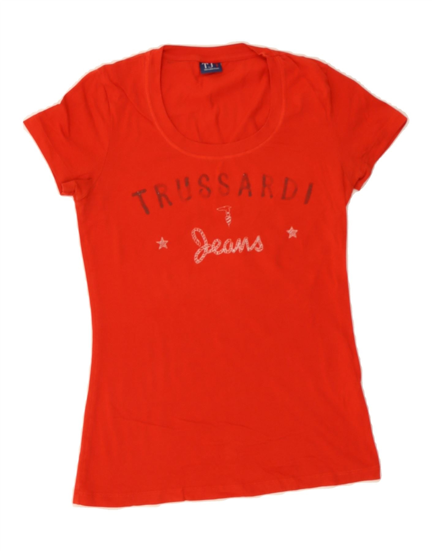 TRUSSARDI JEANS Womens Graphic T-Shirt Top UK XS Red Cotton