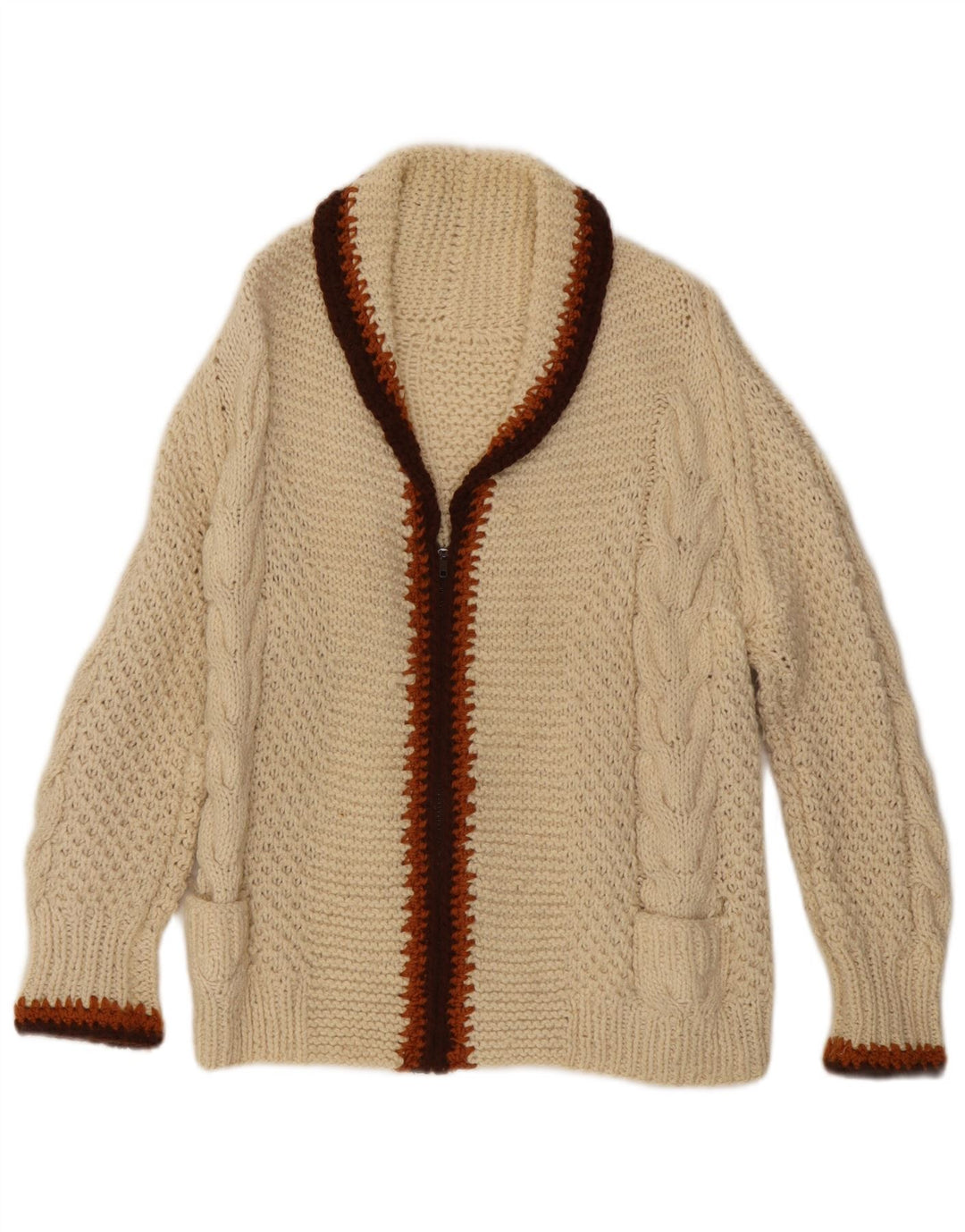 Vintage Womens Cardigan Sweater UK 14 Medium Off White Colourblock