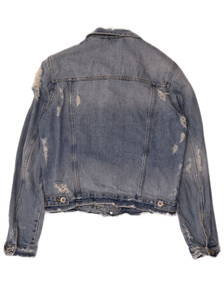 Zara Womens Distressed Denim Jacket UK 10 Small Blue