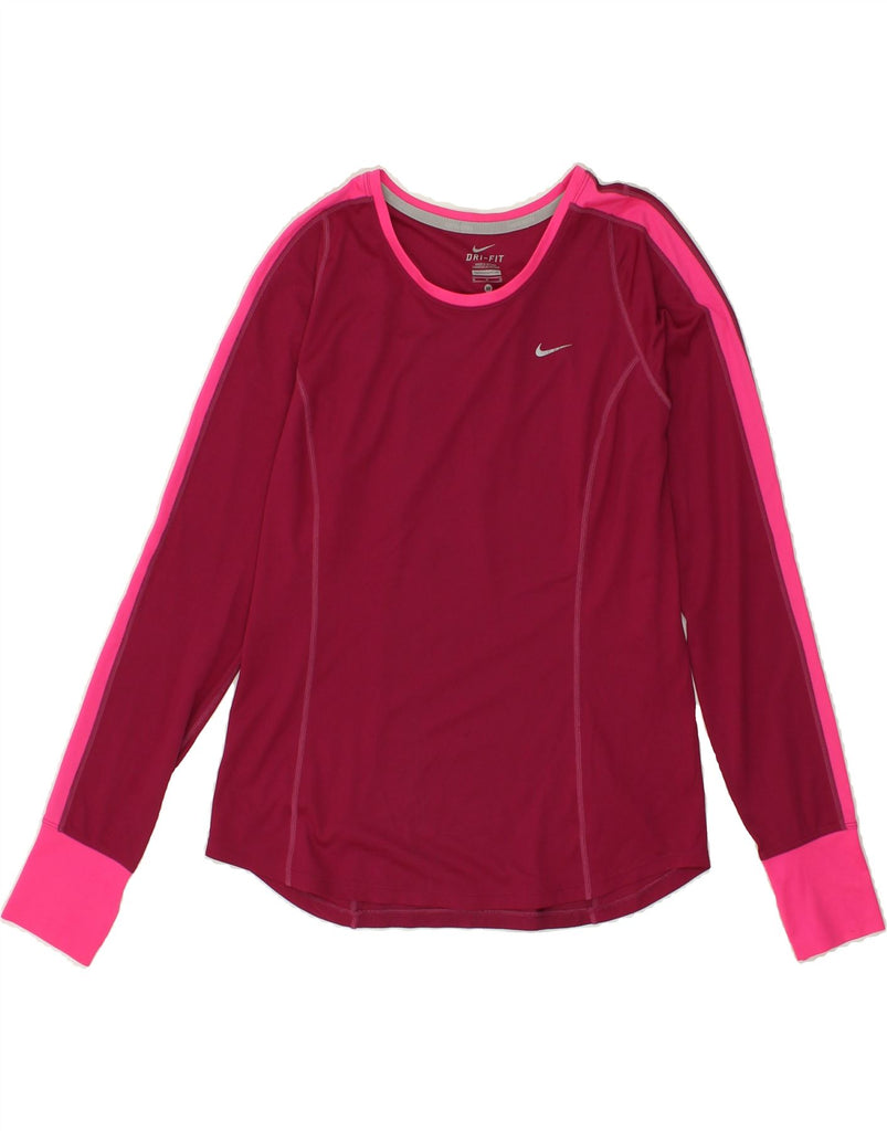 NIKE Womens Top Long Sleeve UK 14 Medium Burgundy Polyester | Vintage Nike | Thrift | Second-Hand Nike | Used Clothing | Messina Hembry 