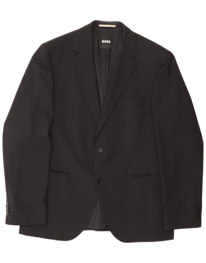 Hugo Boss Mens 2 Button Blazer Jacket EU 56 3XL Black Wool