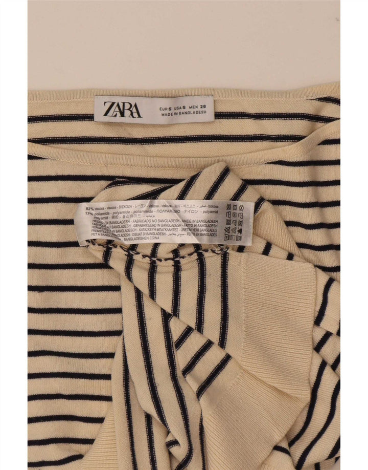 Zara Womens Oversized Top Long Sleeve UK 10 Small Beige Striped Nautical