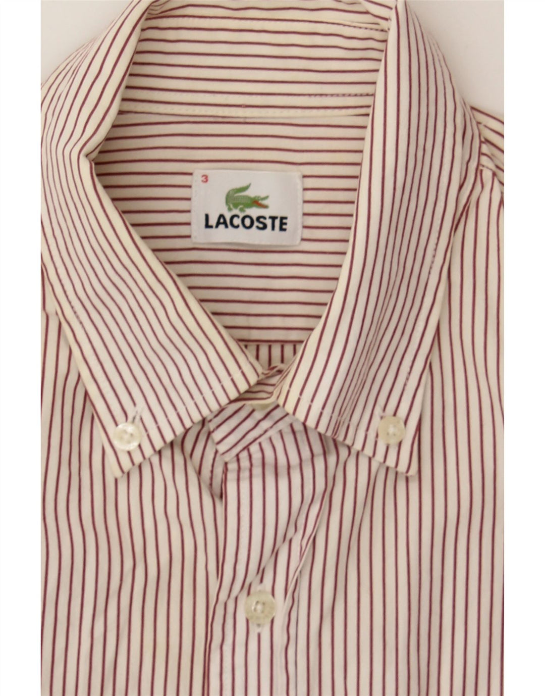 LACOSTE Mens Shirt Size 3 mall Maroon Pinstripe Cotton Vintage Lacoste and Second-Hand Lacoste from Messina Hembry 