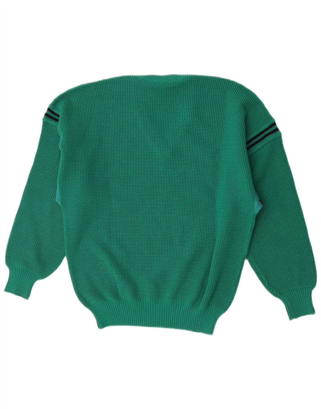 North Pole Mens V-Neck Jumper Sweater Large Green Striped Wool