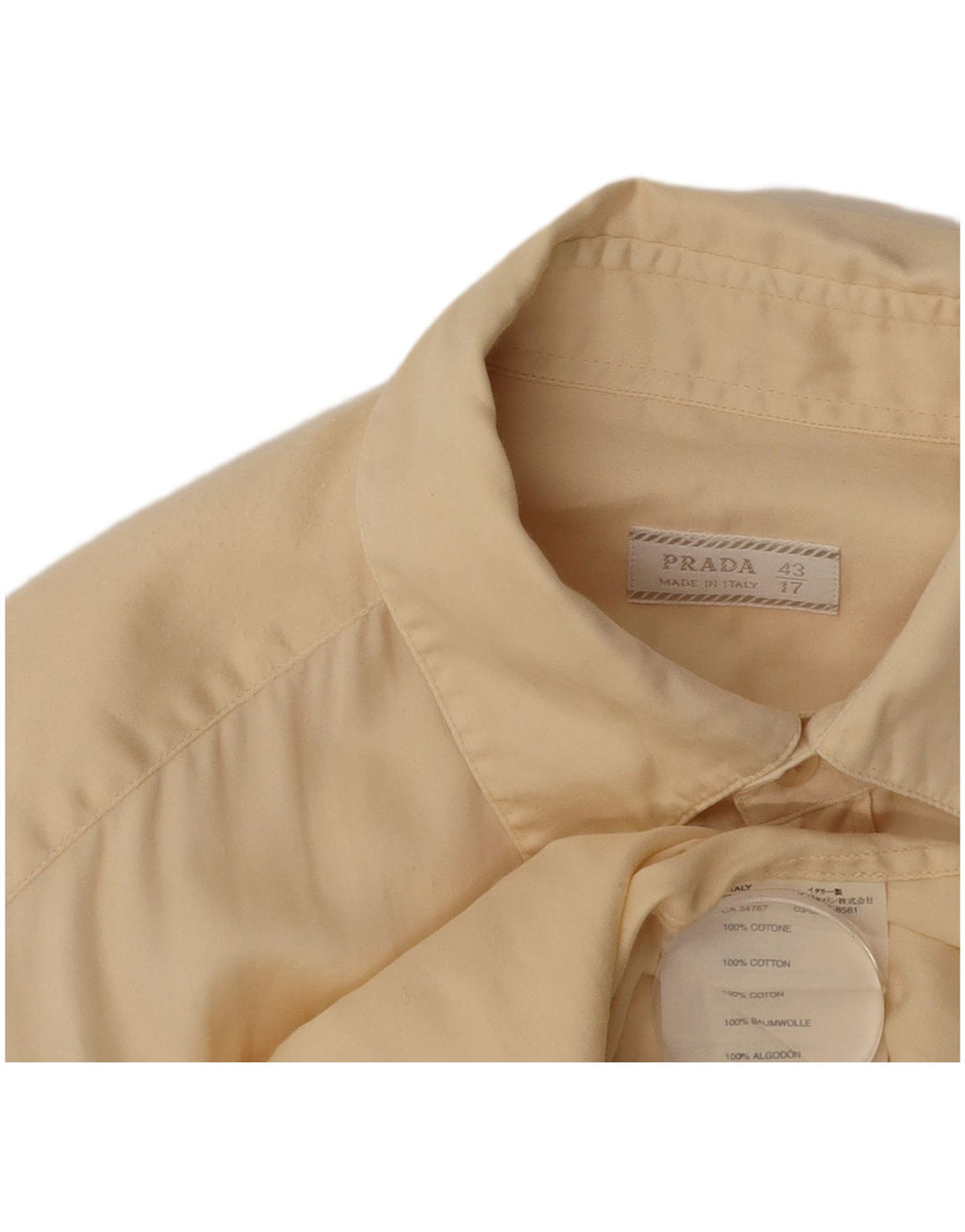 PRADA Mens Shirt Size 43 17 XL Yellow Cotton