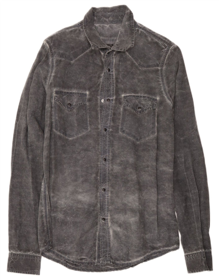 Roy Rogers Mens Acid Wash Shirt Large Grey Lyocell