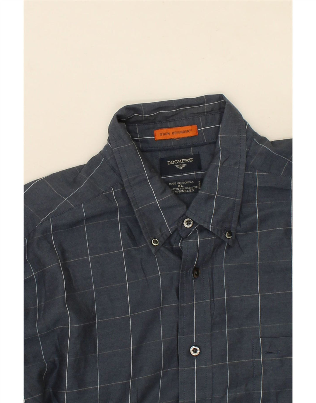 DOCKERS Mens Stain Defender Shirt XL Navy Blue Check Cotton Vintage Dockers and Second-Hand Dockers from Messina Hembry 