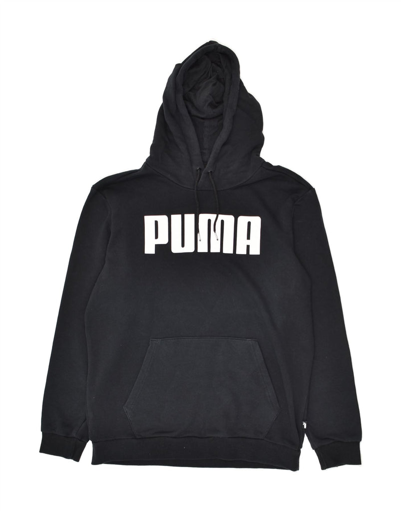 PUMA Mens Graphic Hoodie Jumper Medium Black Cotton | Vintage Puma | Thrift | Second-Hand Puma | Used Clothing | Messina Hembry 