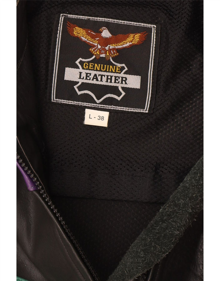 ROLEFF Womens Crop Jacket UK 14 Large Black Colourblock Leather Motorcycle