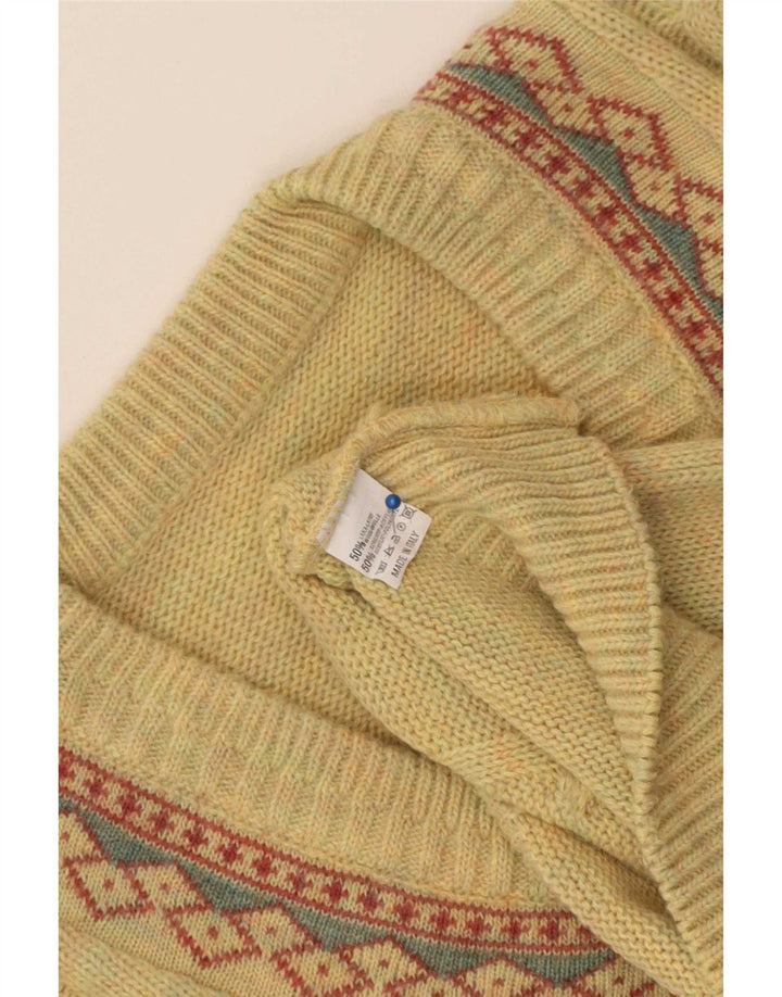 Vintage Mens V-Neck Jumper Sweater Large Yellow Geometric Wool