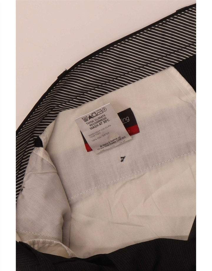 Marks & Spencer Mens Straight Suit Trousers W38 L29 Black Pinstripe