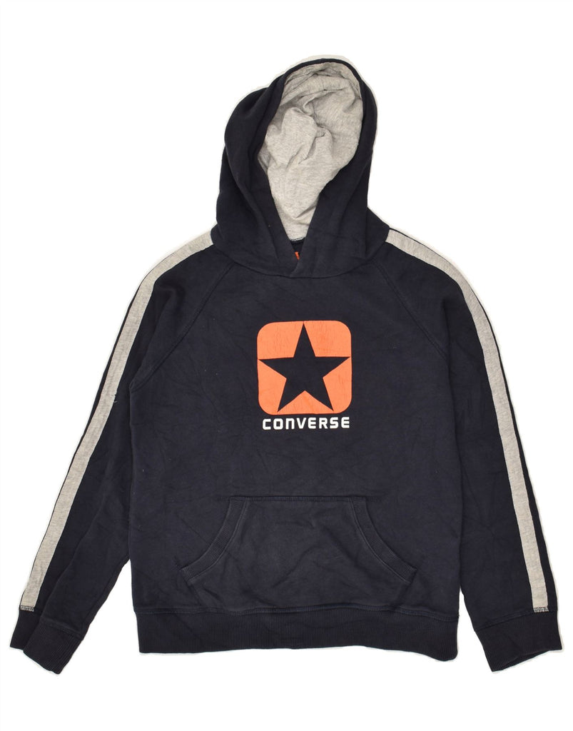 CONVERSE Boys Graphic Hoodie Jumper 11-12 Years Navy Blue Cotton | Vintage Converse | Thrift | Second-Hand Converse | Used Clothing | Messina Hembry 