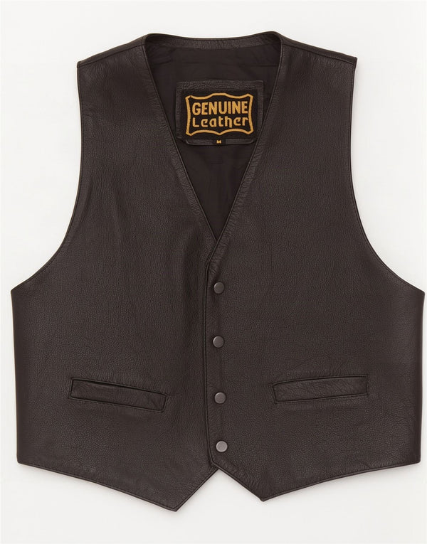 Vintage Mens Leather Waistcoat Medium Black