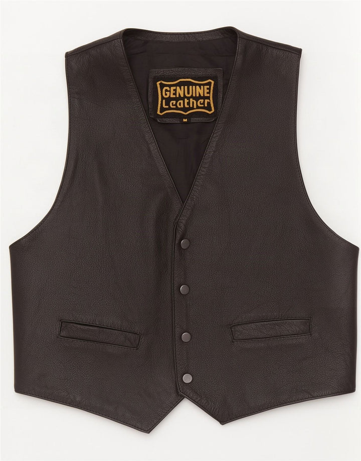 Vintage Mens Leather Waistcoat Medium Black