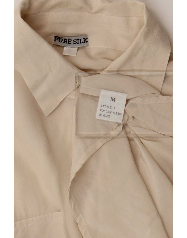 Vintage Womens Short Sleeve Shirt Blouse UK 14 Medium Off White Silk