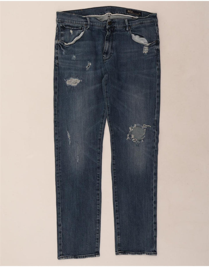 Rifle Mens Distressed Slim Jeans W38 L33 Blue Cotton