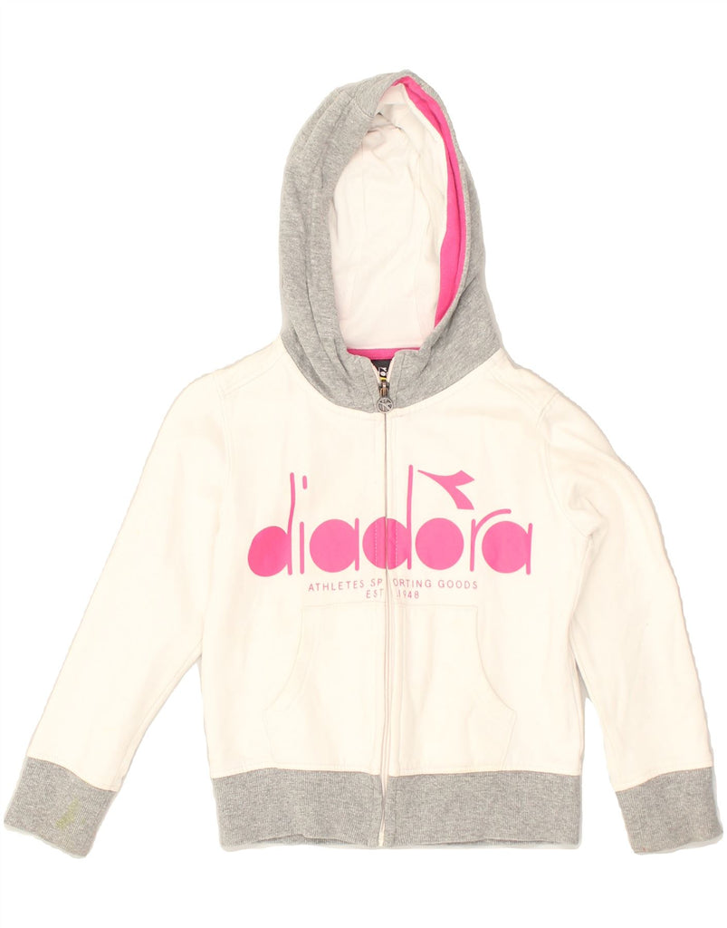 DIADORA Girls Graphic Zip Hoodie Sweater 5-6 Years Small Off White Cotton | Vintage Diadora | Thrift | Second-Hand Diadora | Used Clothing | Messina Hembry 