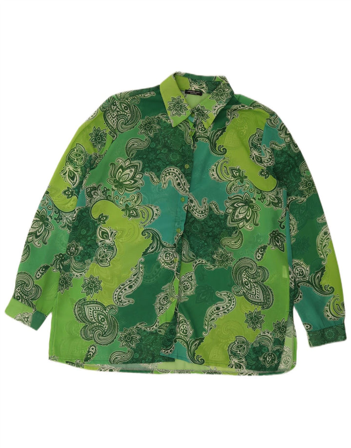 Vintage Womens Shirt Blouse UK 16 Large Green Paisley Polyester