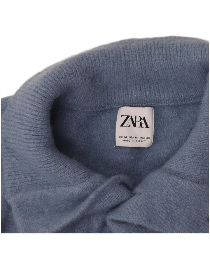 Zara Mens Button Neck Jumper Sweater Medium Blue