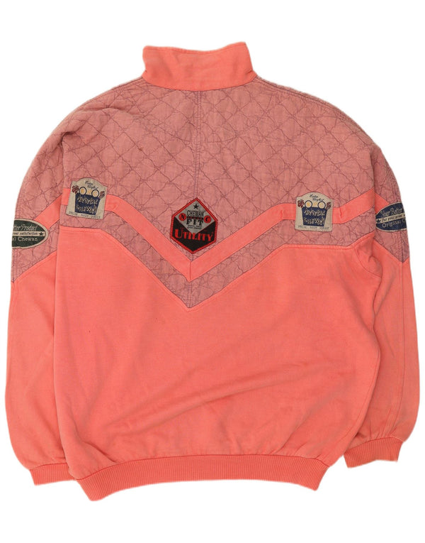 Chewan Mens Graphic Zip Neck Sweatshirt Jumper 2XL Pink Colourblock Cotton
