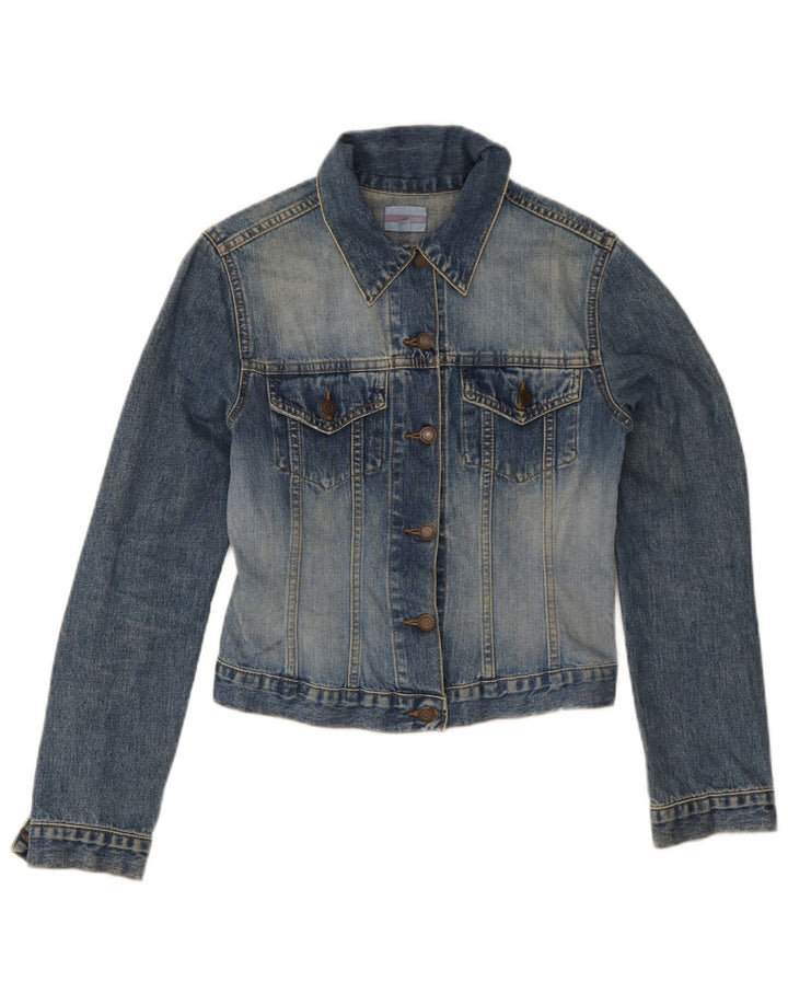 Oasis Womens Crop Denim Jacket UK 12 Medium Blue Cotton