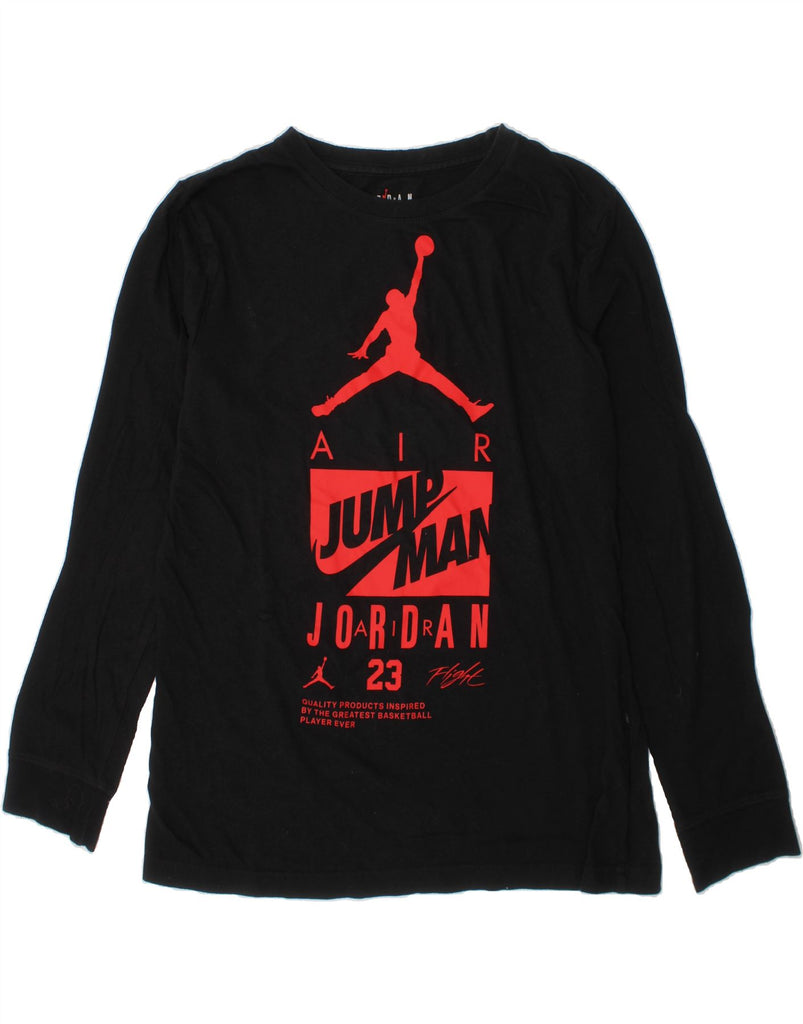 JORDAN Boys Graphic Top Long Sleeve 13-14 Years XL Black Cotton Vintage Jordan and Second-Hand Jordan from Messina Hembry 
