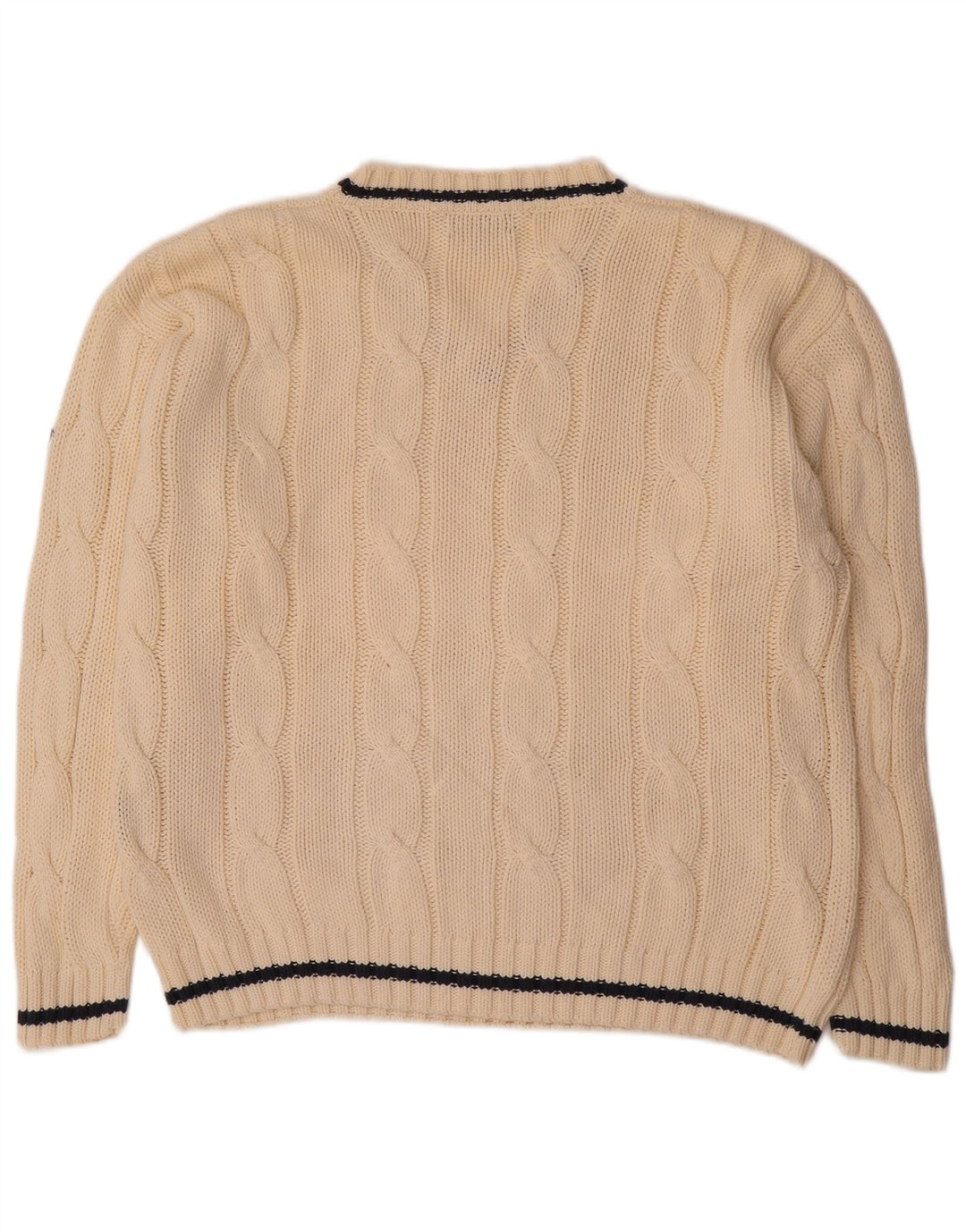 CONTE MASSIMO Mens Loose Fit V-Neck Jumper Sweater Medium Off White Cotton
