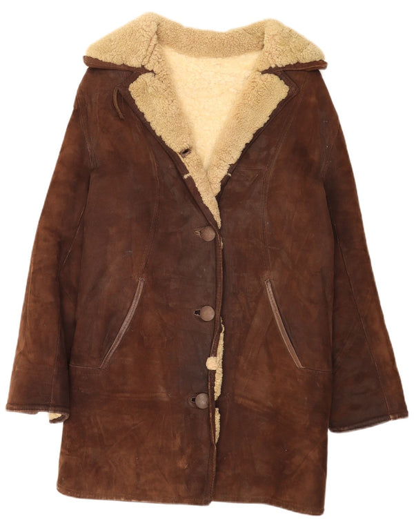 Vintage Womens Shearling Overcoat UK 14 Medium Brown