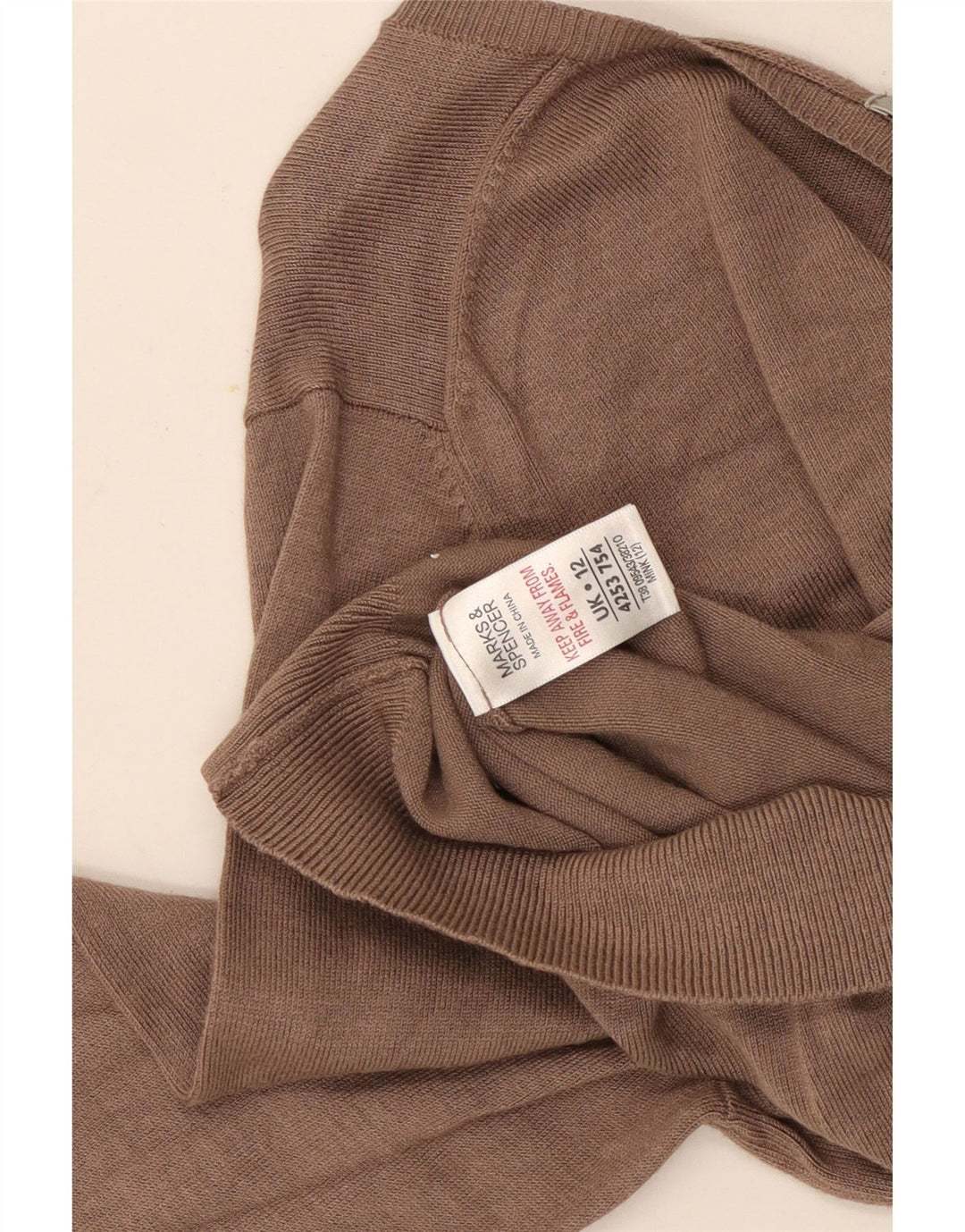 Marks & Spencer Womens V-Neck Jumper Sweater UK 12 Medium  Brown Viscose