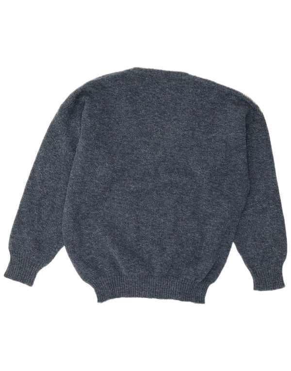 VINTAGE Mens V-Neck Jumper Sweater IT 52 Large Navy Blue Argyle/Diamond