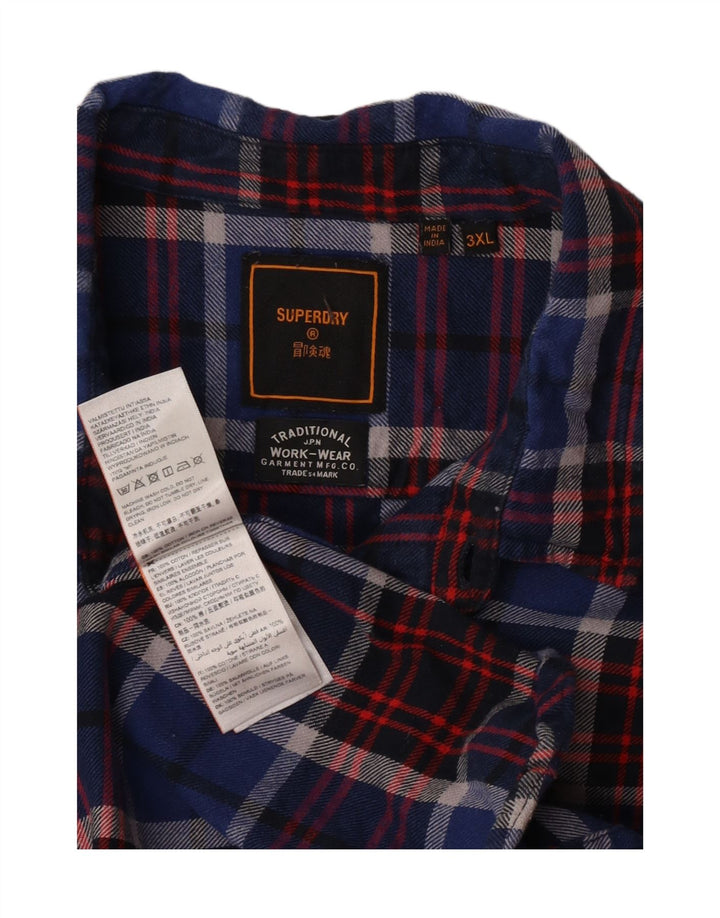 Superdry Mens Flannel Shirt 3XL Blue Check Cotton