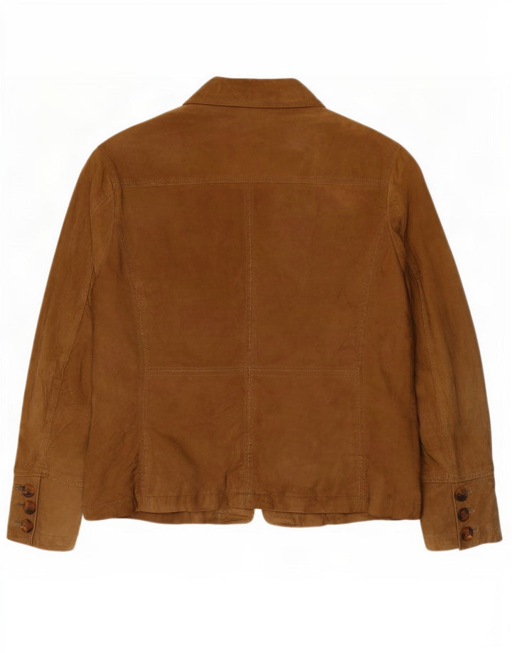 ELANA MIRO Womens Suede Jacket UK 16 Large Beige Leather