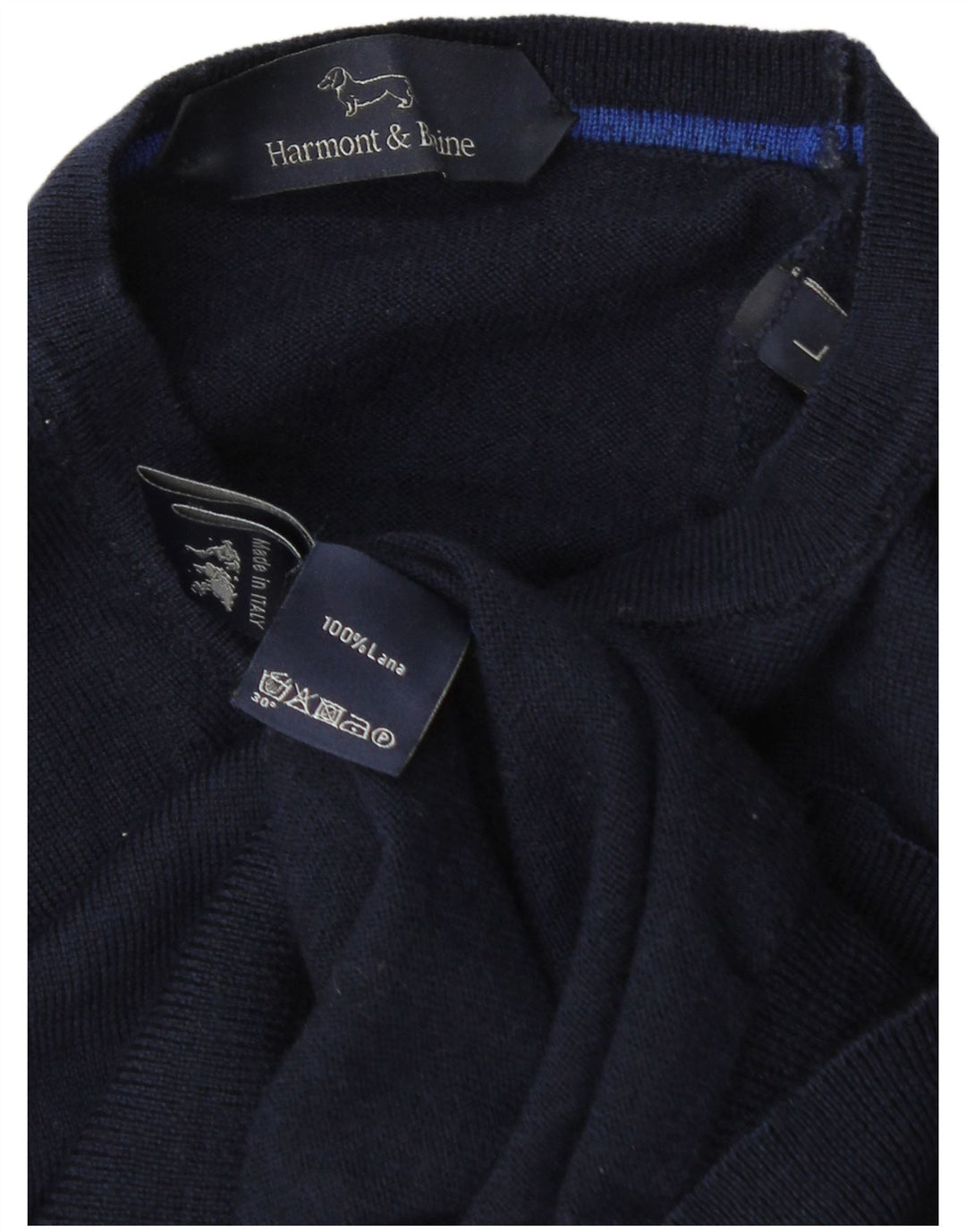 Harmont & Blaine Mens Crew Neck Jumper Sweater Large Navy Blue Wool