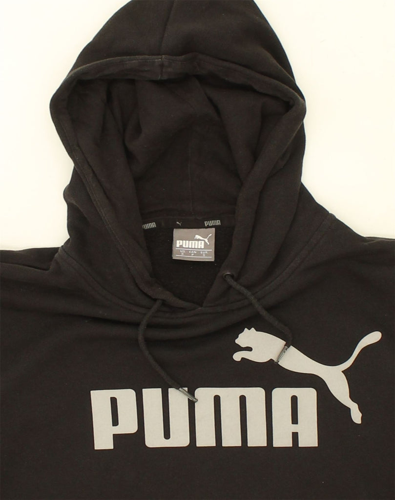 PUMA Mens Graphic Hoodie Jumper Small Black Cotton | Vintage Puma | Thrift | Second-Hand Puma | Used Clothing | Messina Hembry 