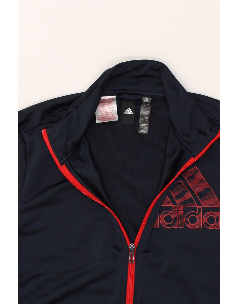 ADIDAS Boys Graphic Tracksuit Top Jacket 13-14 Years Navy Blue Polyester | Vintage Adidas | Thrift | Second-Hand Adidas | Used Clothing | Messina Hembry 