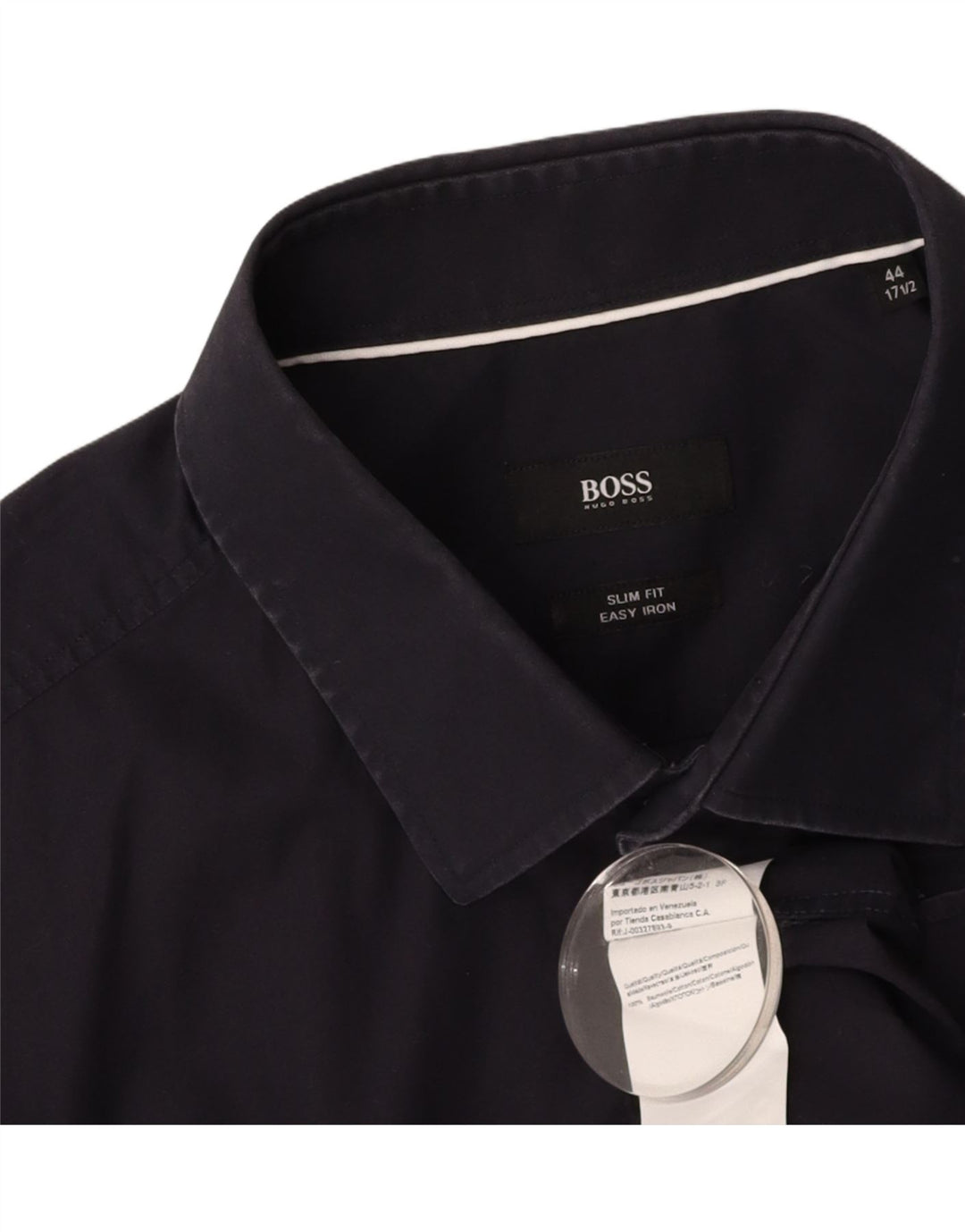 HUGO BOSS Mens Slim Fit Shirt Size 44 17 1/2 XL Navy Blue Cotton