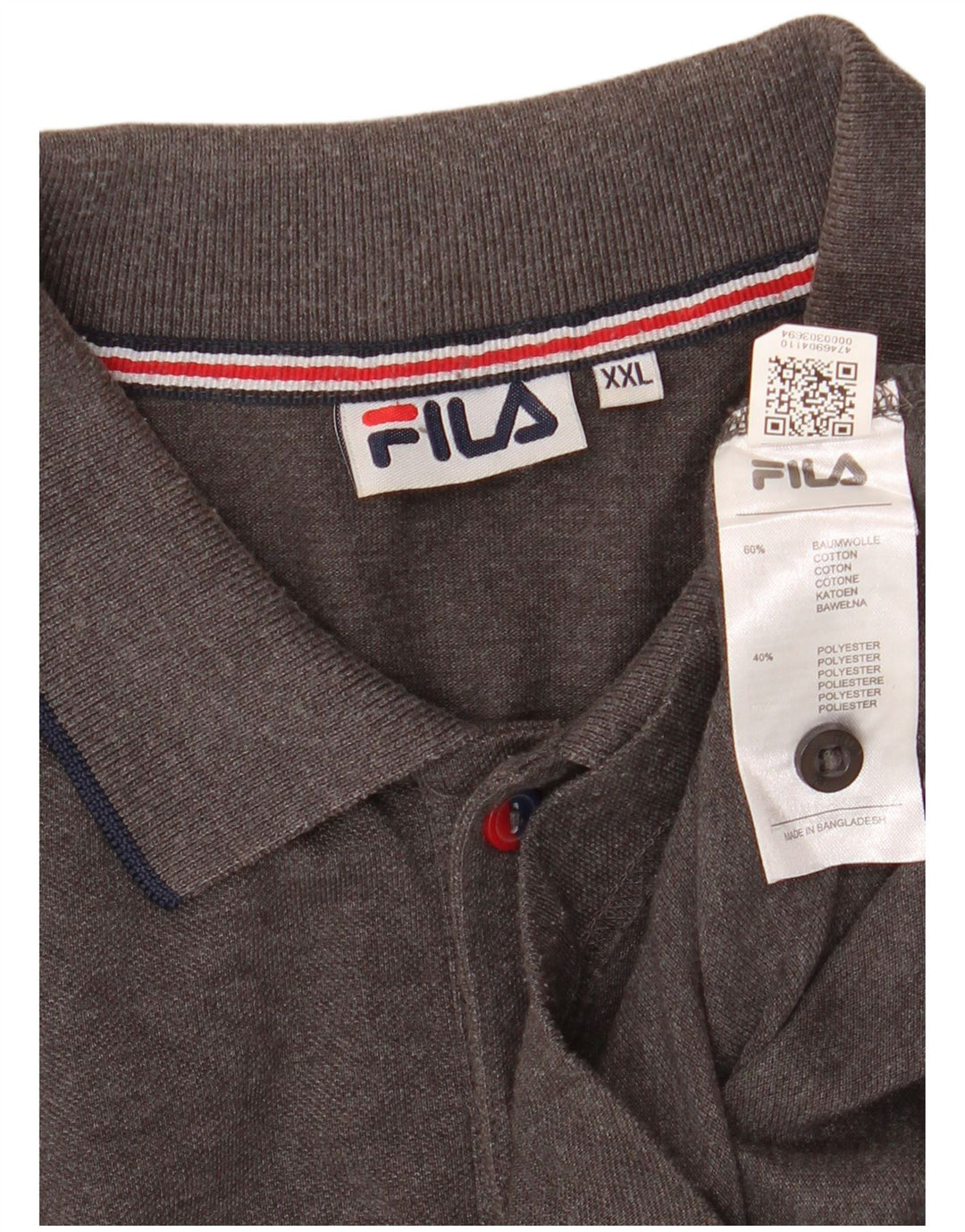 Fila Mens Long Sleeve Polo Shirt 2XL Grey Cotton